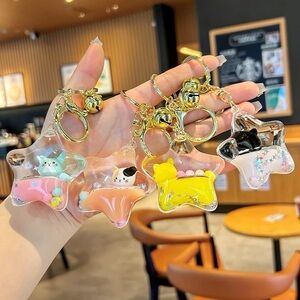 Cute Star-Shaped Cat with glittery details Keychains. Awesome Gift for Cat Lover